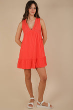 Load image into Gallery viewer, Trim Detail V-Neck Knit Mini Dress: CORAL
