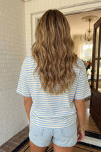 Load image into Gallery viewer, Blue Striped Drop Shoulder Tee