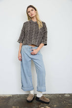 Load image into Gallery viewer, WASHED 3/4 SLEEVE TURTLENECK CABLE KNIT PULLOVER: DARK BROWN