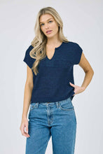 Load image into Gallery viewer, SPLIT NECK SHORT SLEEVE KNIT PULLOVER: PEACH