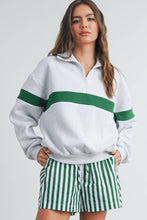 Load image into Gallery viewer, Two-Toned Half Zip Collar Sweatshirt: GREY / GREEN