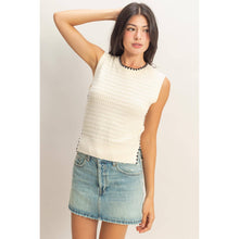 Load image into Gallery viewer, Eyelet Sleeveless Knit Top: CREAM