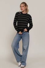 Load image into Gallery viewer, Long Sleeve Engineer Stripe Inner Fleece Sweatshirt: BLK-black/beige