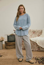 Load image into Gallery viewer, BOXY TEXTURED LONG SLEEVE WASHED KNIT TOP : BROWN