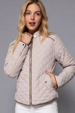 Load image into Gallery viewer, Suede Piping Detail Rib Quilted Padding Jacket : TAUPE