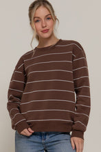 Load image into Gallery viewer, Long Sleeve Engineer Stripe Inner Fleece Sweatshirt: BLK-black/beige