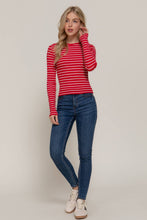 Load image into Gallery viewer, Long Sleeve Crew Neck Yarn Dyed Stripe Knit Top: WHT-WHITE/BLACK / S