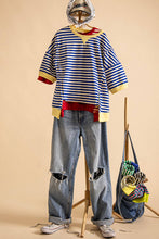 Load image into Gallery viewer, NT12481-Oversized Stripe Casual Knit Top: BLACK/CREAM / S-M-L/2-2-2