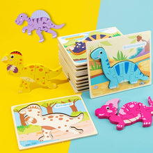 Load image into Gallery viewer, 3D Wooden Dinosaur Puzzle, Buckle Design for Early Education: Green / One Size