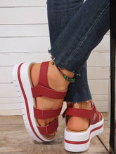 Load image into Gallery viewer, Hollow Out Buckle PU Leather Platform Sandals: Black