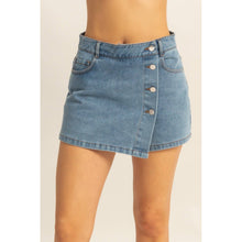 Load image into Gallery viewer, Enzyme Wash Buttoned Denim Skort: DENIM