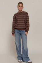 Load image into Gallery viewer, Long Sleeve Engineer Stripe Inner Fleece Sweatshirt: BLK-black/beige