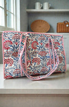 Load image into Gallery viewer, Millie Blue and Pink Floral Tote Bag