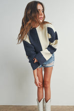 Load image into Gallery viewer, Color Block Mock Turtleneck Sweater: NAVY / IVORY