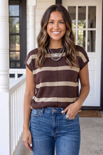 Load image into Gallery viewer, LAS Striped Cap Sleeve Knit Sweater (S-4X): Brown Stripe / S