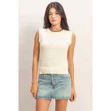 Load image into Gallery viewer, Eyelet Sleeveless Knit Top: CREAM