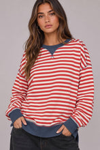 Load image into Gallery viewer, NT11927-Stripe Comfy Casual Oversized Knit Top: RED/CREAM / S-M-L/2-2-2