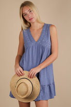 Load image into Gallery viewer, Trim Detail V-Neck Knit Mini Dress: DENIM