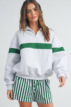 Load image into Gallery viewer, Two-Toned Half Zip Collar Sweatshirt: GREY / GREEN