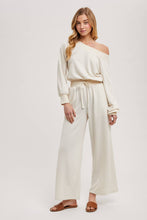 Load image into Gallery viewer, WIDE NECK OFF THE SHOULDER KNIT JUMPSUIT: IVORY