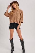 Load image into Gallery viewer, OVERSIZED BELL SLEEVE CABLE KNIT SWEATER: CREAM