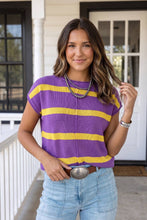 Load image into Gallery viewer, LAS Striped Cap Sleeve Knit Sweater (S-4X): Brown Stripe / XL
