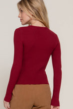 Load image into Gallery viewer, Long Sleeve Crew Neck Viscose Rib Sweater: Red-Red