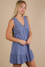 Load image into Gallery viewer, Trim Detail V-Neck Knit Mini Dress: DENIM