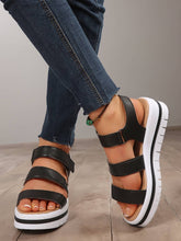 Load image into Gallery viewer, Hollow Out Buckle PU Leather Platform Sandals: Black