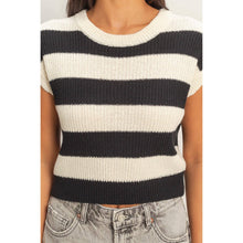 Load image into Gallery viewer, Striped Ribbed Knit Top: ICE BLUE /