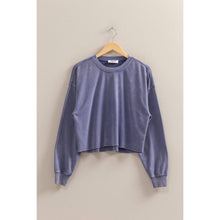 Load image into Gallery viewer, Blue Cropped Sweatshirt With Raw Hem