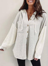 Load image into Gallery viewer, Colorblock Hoodie Sweatshirt with Button Detail: Light gray