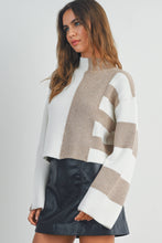 Load image into Gallery viewer, Color Block Mock Turtleneck Sweater: NAVY / IVORY