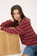 Load image into Gallery viewer, STRIPE V NECK DROP SHOULDER LONG SLEEVE KNIT TOP: CREAM