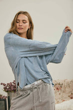 Load image into Gallery viewer, BOXY TEXTURED LONG SLEEVE WASHED KNIT TOP : BROWN