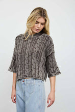 Load image into Gallery viewer, WASHED 3/4 SLEEVE TURTLENECK CABLE KNIT PULLOVER: DARK BROWN