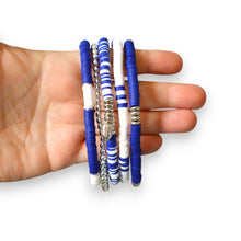 Load image into Gallery viewer, Royal Blue and White Game Day Bracelet Stack