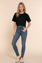 Load image into Gallery viewer, Short Sleeve Crew Neck Oversize Crop Cotton Knit Tee: RED-red / S