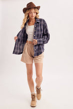 Load image into Gallery viewer, BUTTON DOWN FLANNEL PLAID SHIRT TOP: IVORY/BROWN