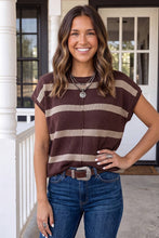 Load image into Gallery viewer, LAS Striped Cap Sleeve Knit Sweater (S-4X): Brown Stripe / XL