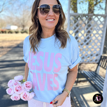 Load image into Gallery viewer, Jesus Saves: Hydrangea Blue tee / XL
