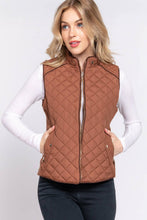 Load image into Gallery viewer, Suede Piping Detail Rib Quilted Padding Vest: TPE-pale taupe / L