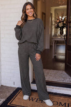 Load image into Gallery viewer, LAS-LIVE Cozy Striped Crew Neck Pocketed Pants Set (S-XL): Brown Stripe / M