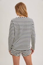 Load image into Gallery viewer, STRIPED KNIT PULLOVER TOP: NAVY
