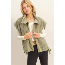 Load image into Gallery viewer, Cozy Sherpa Vest Jacket with Tie-Up Side Details: BROWN