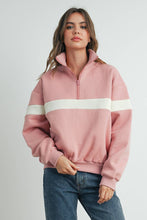 Load image into Gallery viewer, Two-Toned Half Zip Collar Sweatshirt: GREY / GREEN