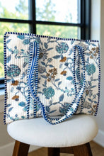 Load image into Gallery viewer, Sasha Blue and White Floral Tote Bag