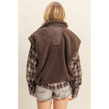 Load image into Gallery viewer, Cozy Sherpa Vest Jacket with Tie-Up Side Details: BROWN