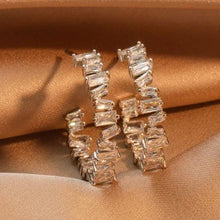Load image into Gallery viewer, BAGUETTE RHINESTONE HOOP EARRINGS | GOLD