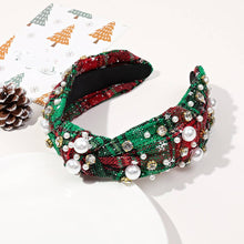 Load image into Gallery viewer, PLAID PEARL BEADED WIDE KNOTTED HEADBAND | Red